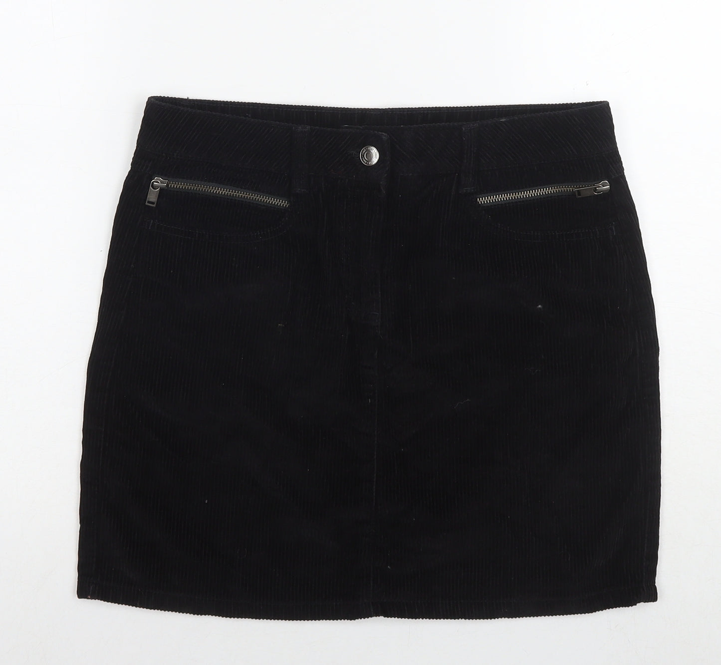 Marks and Spencer Womens Black Cotton A-Line Skirt Size 10 Zip