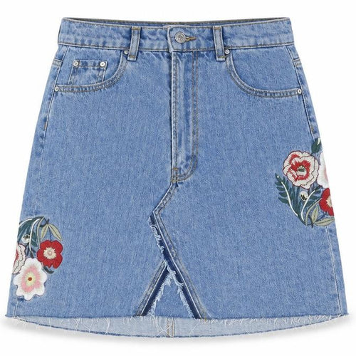 Zara Womens Blue Cotton A-Line Skirt Size S Zip - Flowers