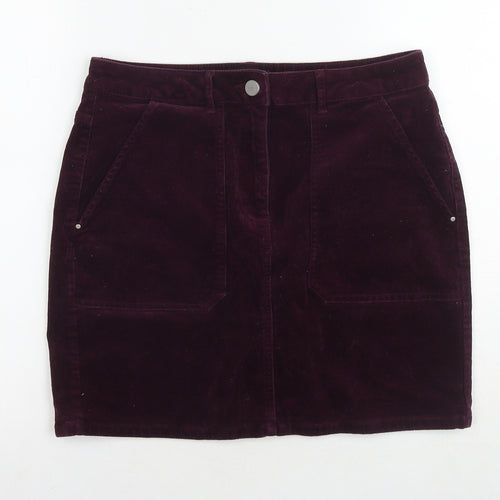 Dorothy Perkins Womens Purple Cotton A-Line Skirt Size 12 Zip