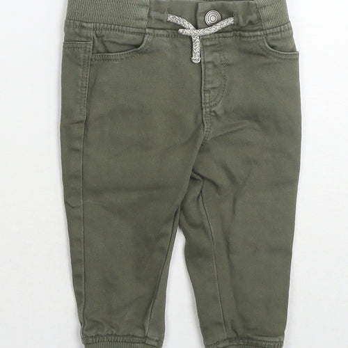 Denim & Co. Boys Green Cotton Jogger Jeans Size 9-12 Months Drawstring