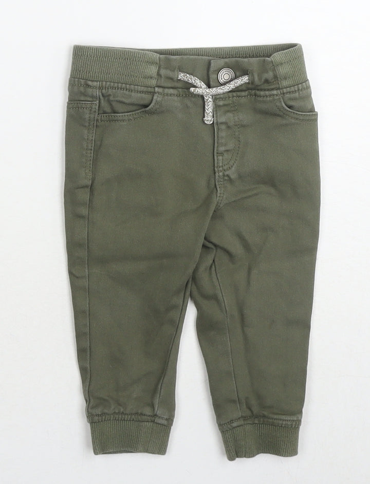 Denim & Co. Boys Green Cotton Jogger Jeans Size 9-12 Months Drawstring