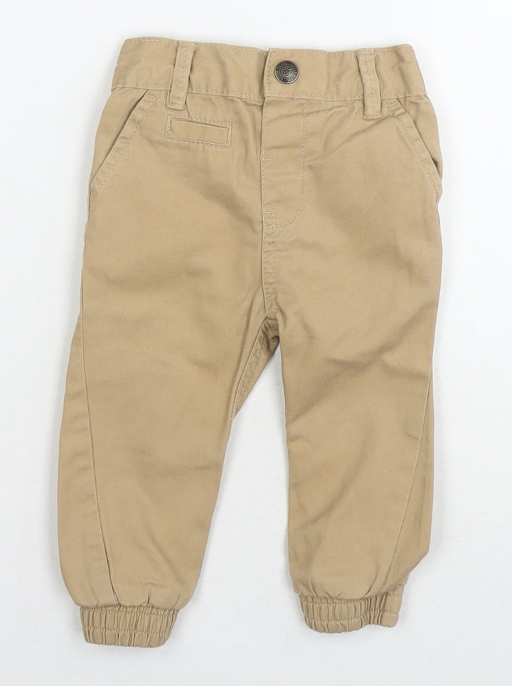 Little Rebel Boys Beige Cotton Capri Trousers Size 9-12 Months Zip