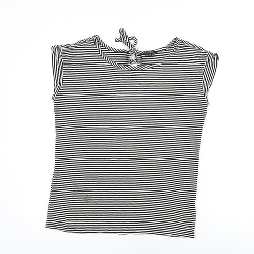 BC Clothing Womens White Striped Viscose Basic T-Shirt Size M Round Neck