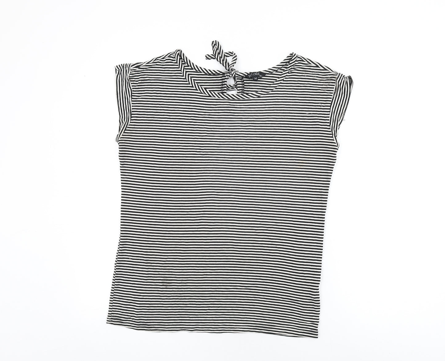BC Clothing Womens White Striped Viscose Basic T-Shirt Size M Round Neck