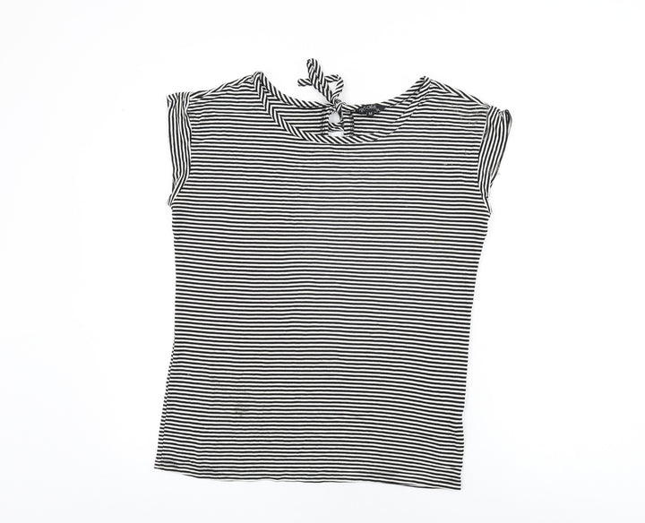 BC Clothing Womens White Striped Viscose Basic T-Shirt Size M Round Neck