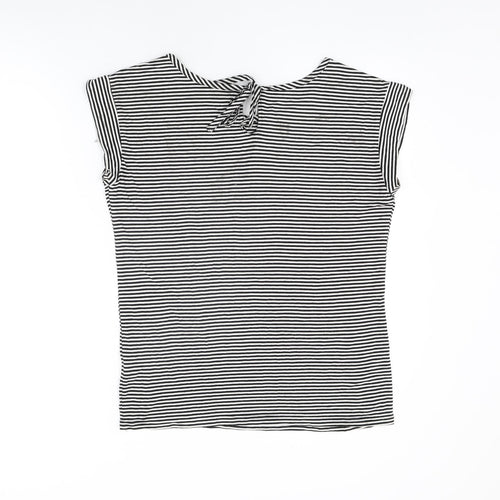 BC Clothing Womens White Striped Viscose Basic T-Shirt Size M Round Neck