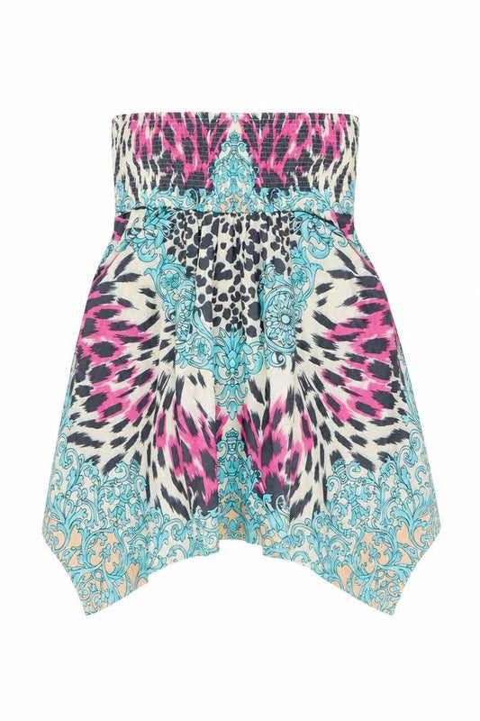 Front view of River Island women’s multicoloured animal print polyester basic t-shirt, size S, off the shoulder