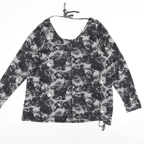 NEXT Womens Grey Floral Modal Basic T-Shirt Size 16 Round Neck