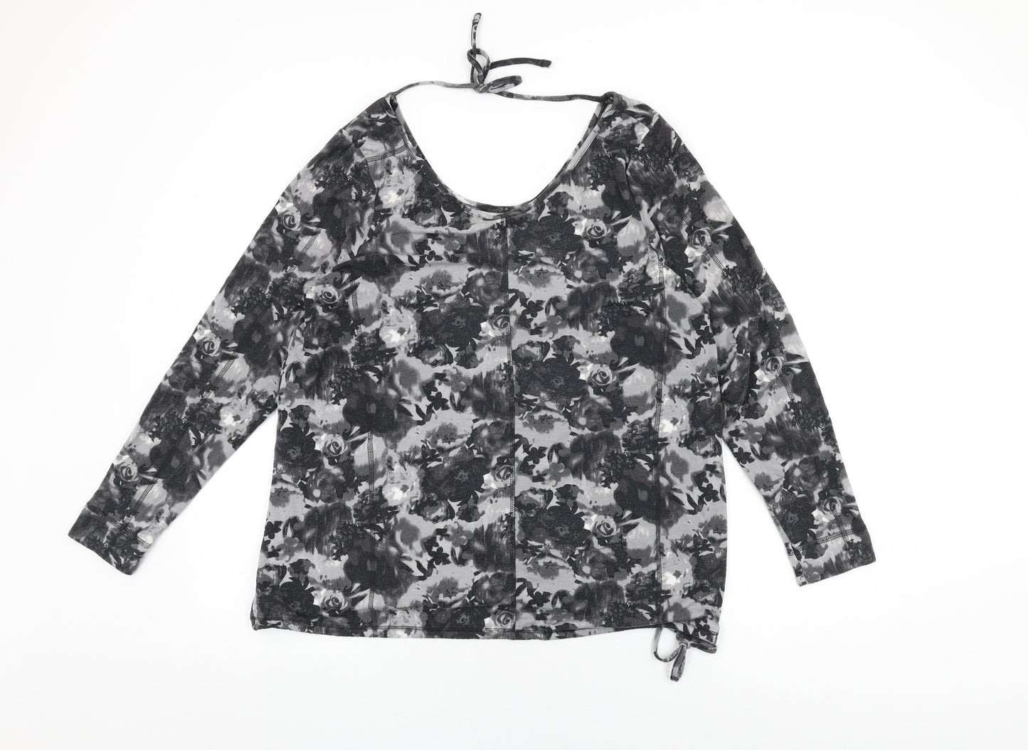 NEXT Womens Grey Floral Modal Basic T-Shirt Size 16 Round Neck