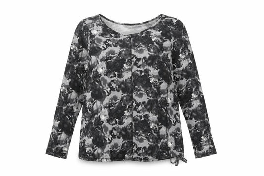 Front view of Next women’s grey floral modal basic t-shirt, size UK 16, round neck