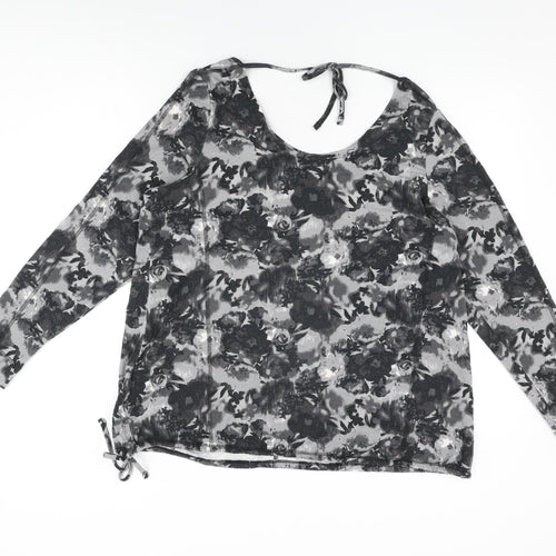 NEXT Womens Grey Floral Modal Basic T-Shirt Size 16 Round Neck