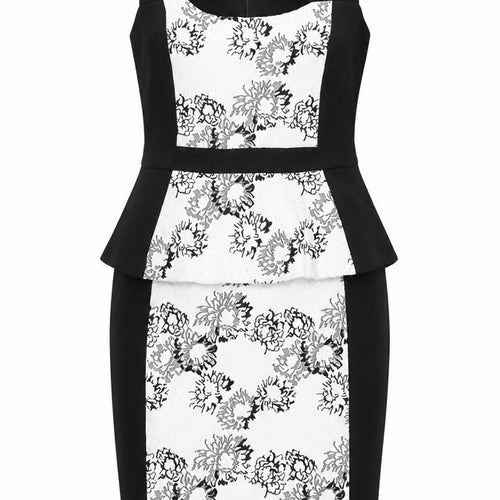 Joseph Ribkoff Womens Black Floral Polyester Bodycon Size 12 Round Neck Zip