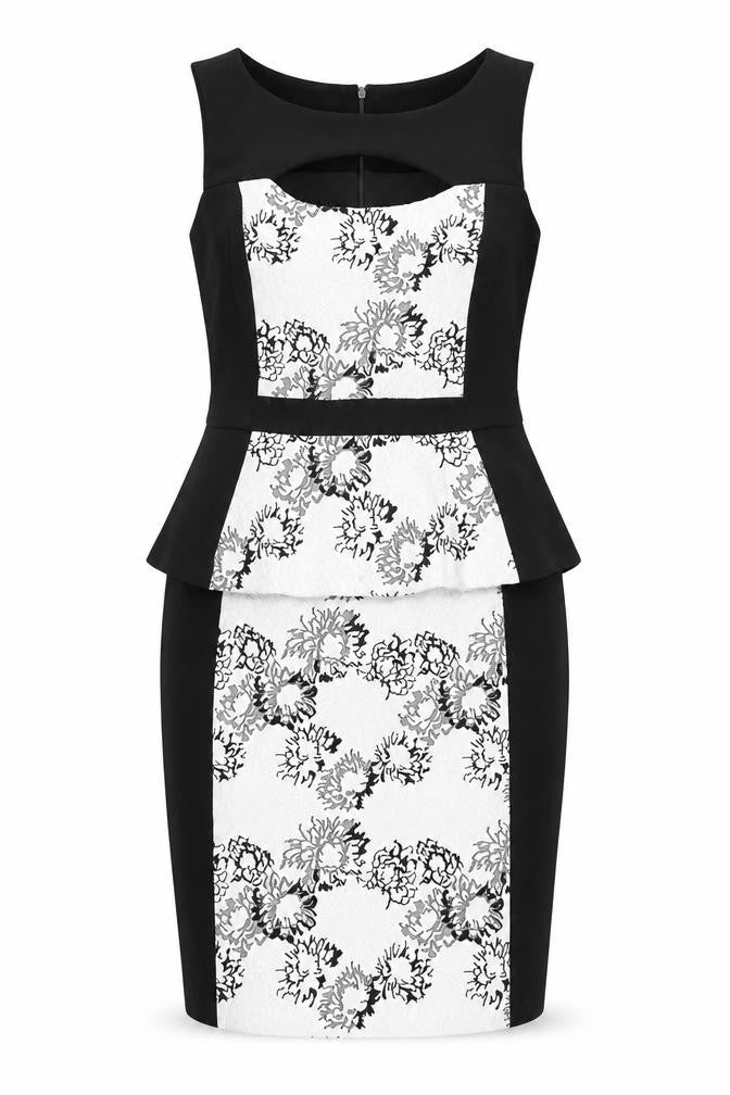 Joseph Ribkoff Womens Black Floral Polyester Bodycon Size 12 Round Neck Zip