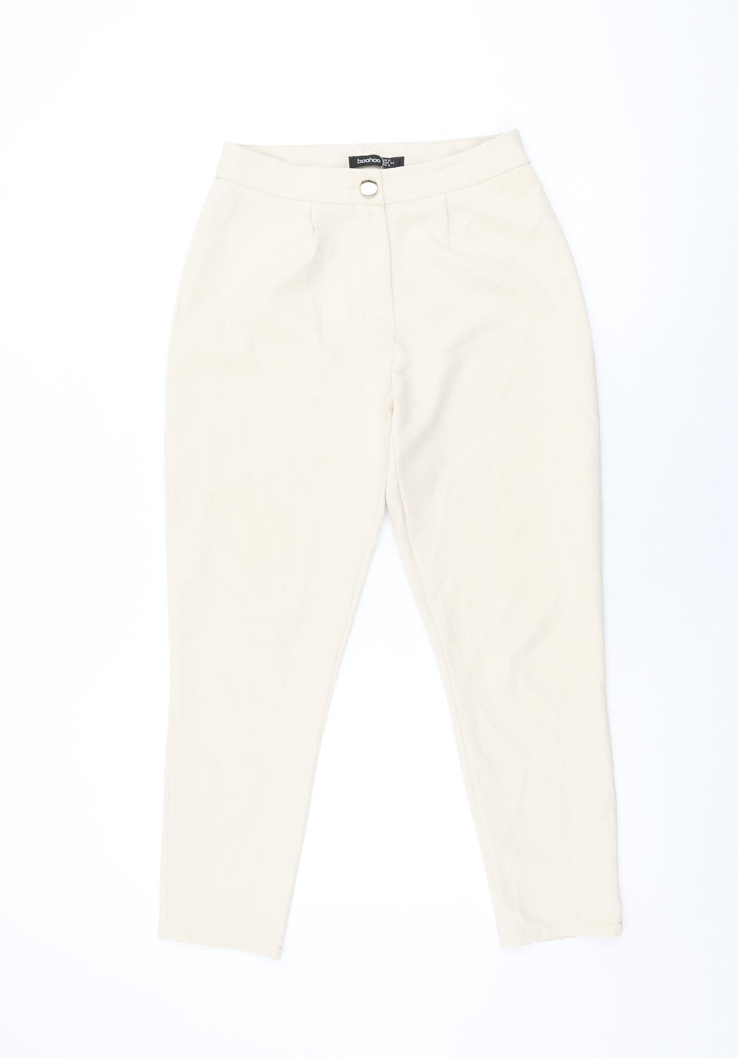 Boohoo Womens Beige Polyester Trousers Size 6 L25 in Regular Zip