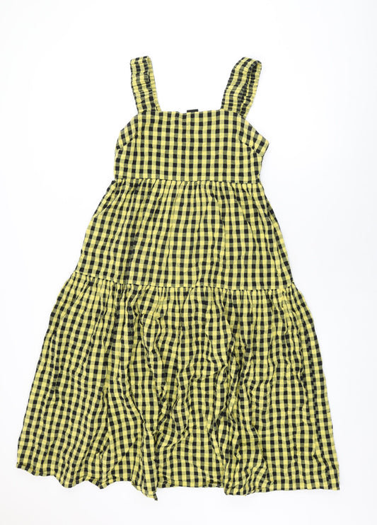 COLLUSION Womens Yellow Gingham Cotton A-Line Size 8 Square Neck Zip