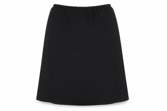 Front view of Bonmarché women’s black polyester swing skirt, size UK 14