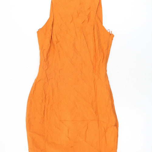 Mango Womens Orange Viscose Bodycon Size S Round Neck Zip