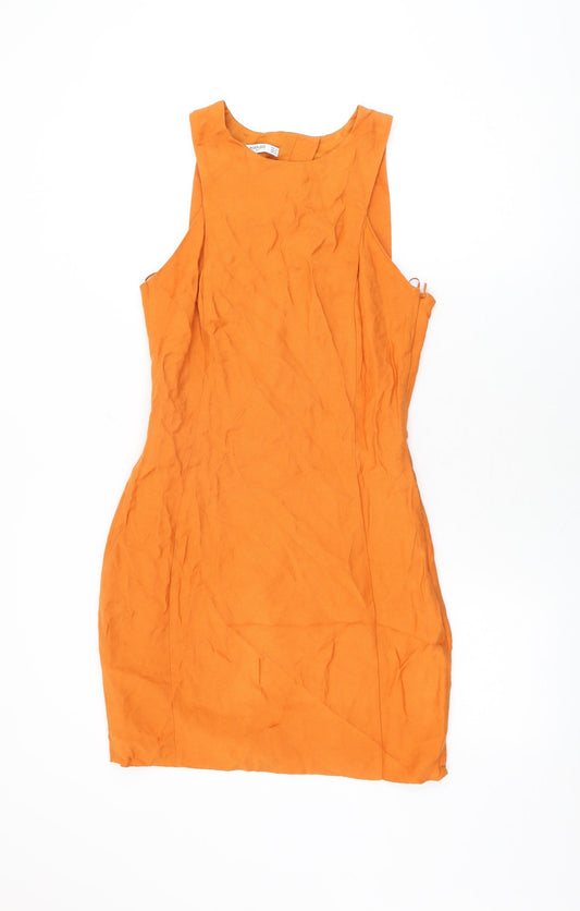 Mango Womens Orange Viscose Bodycon Size S Round Neck Zip