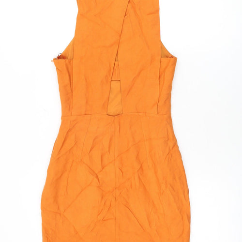 Mango Womens Orange Viscose Bodycon Size S Round Neck Zip