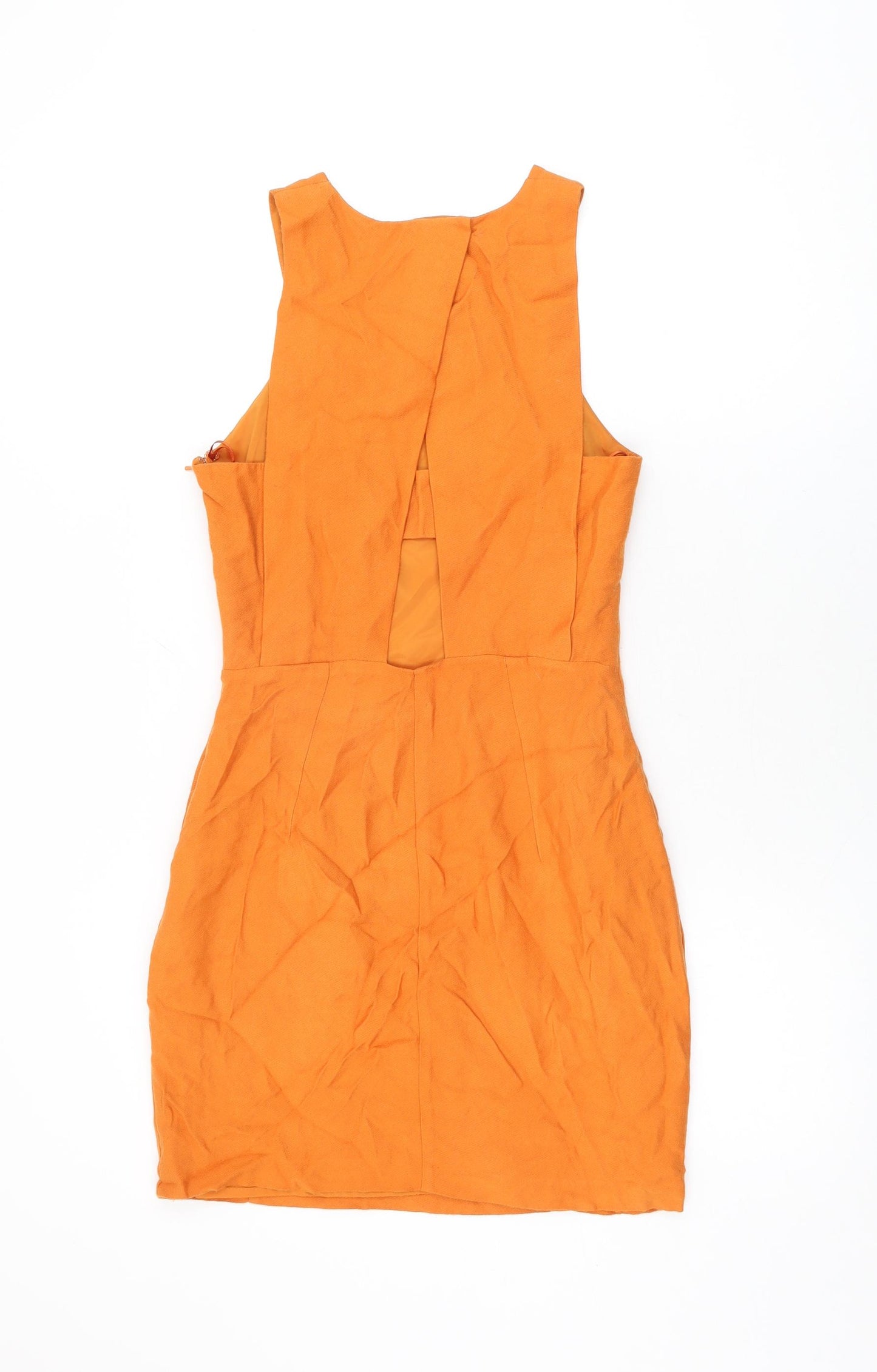 Mango Womens Orange Viscose Bodycon Size S Round Neck Zip