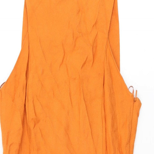 Mango Womens Orange Viscose Bodycon Size S Round Neck Zip