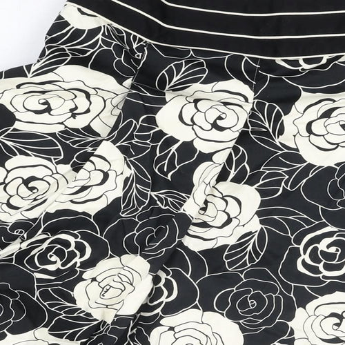 Phase Eight Womens Black Floral Cotton Swing Skirt Size 12 Zip