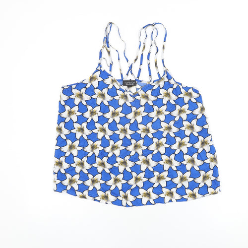 Topshop Womens Blue Floral Viscose Camisole T-Shirt Size 16 V-Neck