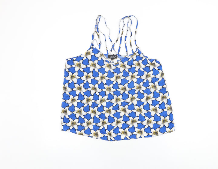 Topshop Womens Blue Floral Viscose Camisole T-Shirt Size 16 V-Neck