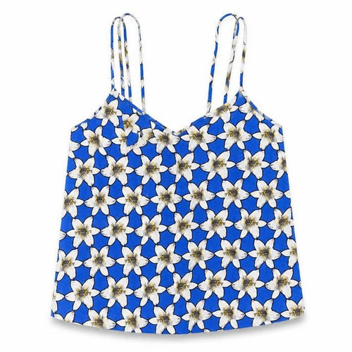 Topshop Womens Blue Floral Viscose Camisole T-Shirt Size 16 V-Neck