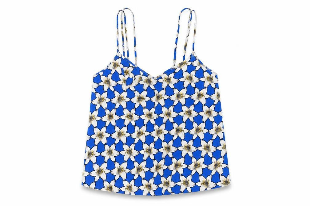 Topshop Womens Blue Floral Viscose Camisole T-Shirt Size 16 V-Neck