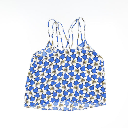 Topshop Womens Blue Floral Viscose Camisole T-Shirt Size 16 V-Neck