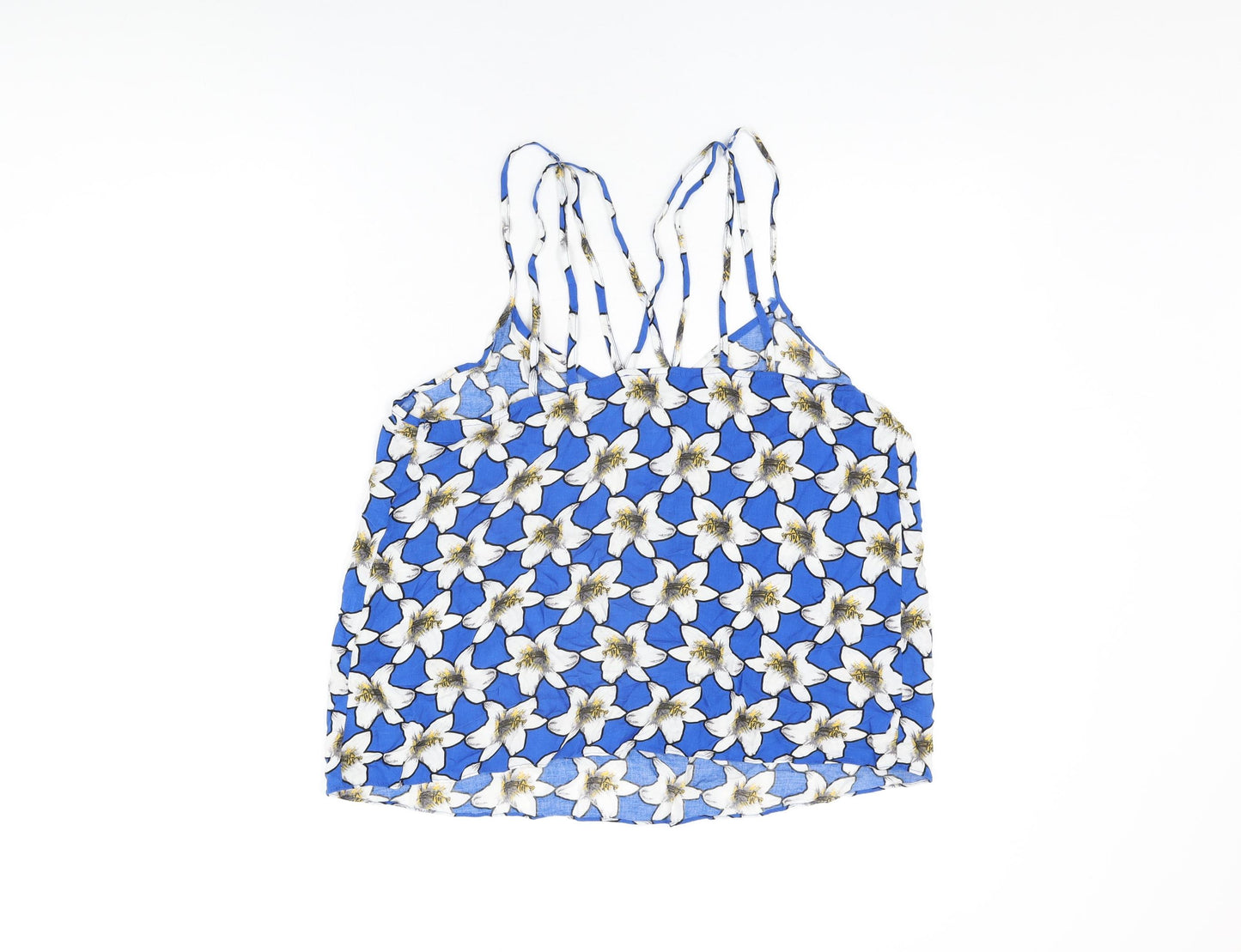 Topshop Womens Blue Floral Viscose Camisole T-Shirt Size 16 V-Neck