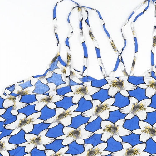 Topshop Womens Blue Floral Viscose Camisole T-Shirt Size 16 V-Neck