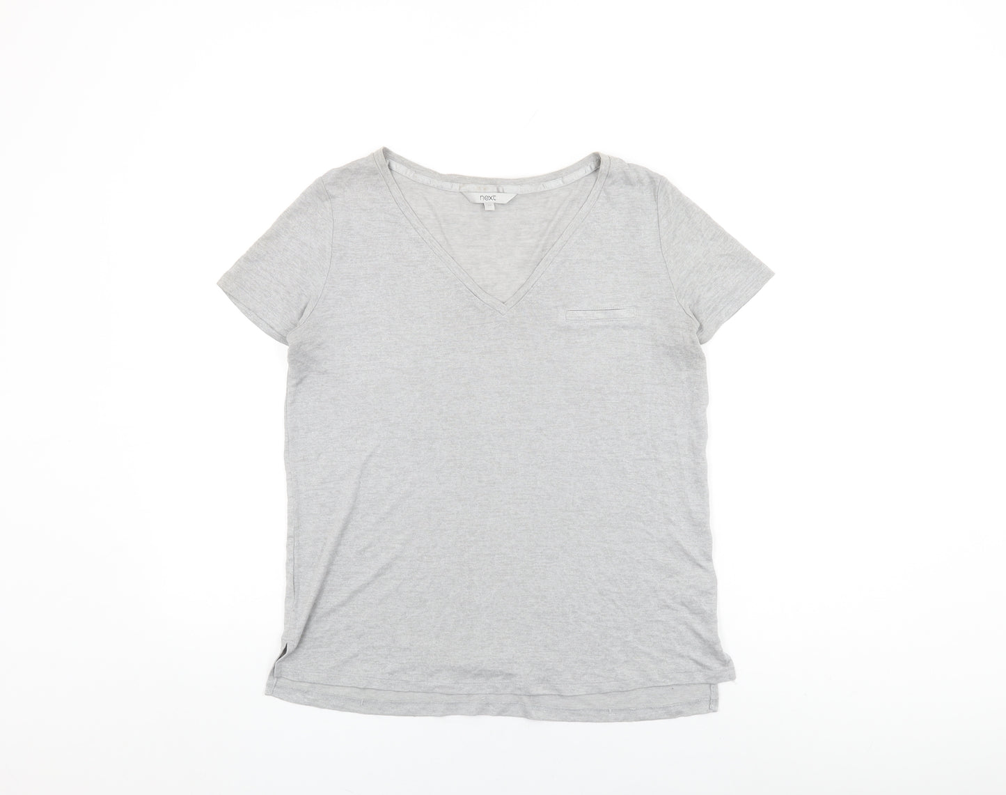 NEXT Womens Grey Viscose Basic T-Shirt Size 12 V-Neck