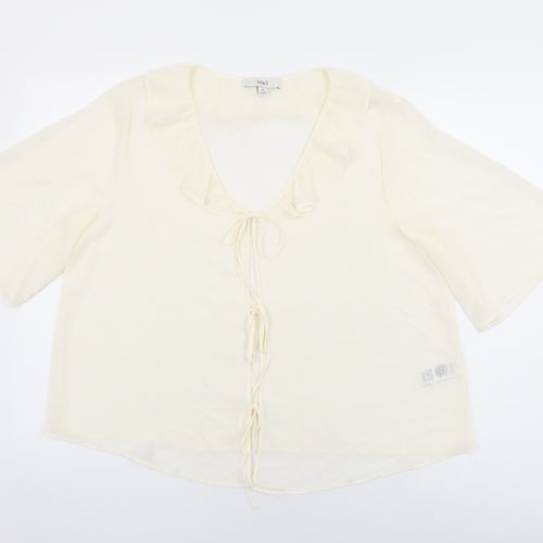 Marks and Spencer Womens Ivory Polyester Basic Blouse Size 16 V-Neck