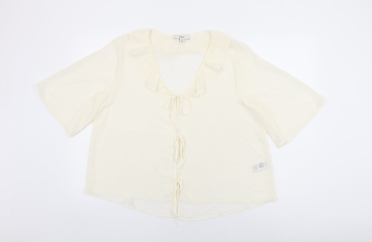 Marks and Spencer Womens Ivory Polyester Basic Blouse Size 16 V-Neck