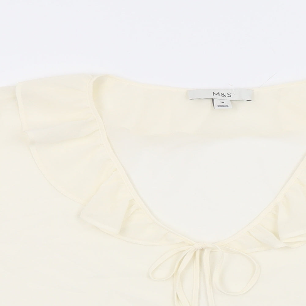 Marks and Spencer Womens Ivory Polyester Basic Blouse Size 16 V-Neck