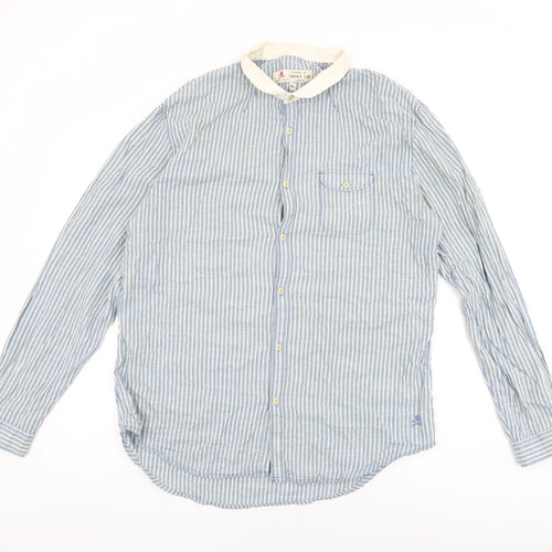 Label Lab Mens Blue Striped Cotton Button-Up Size XL Collared Button
