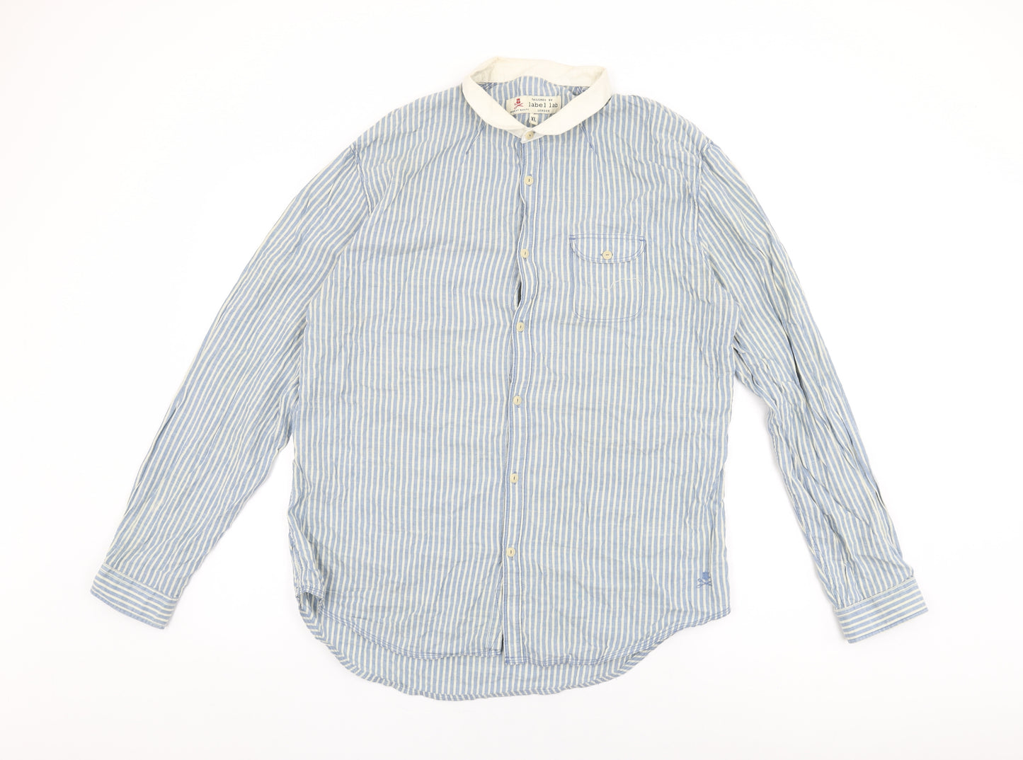 Label Lab Mens Blue Striped Cotton Button-Up Size XL Collared Button