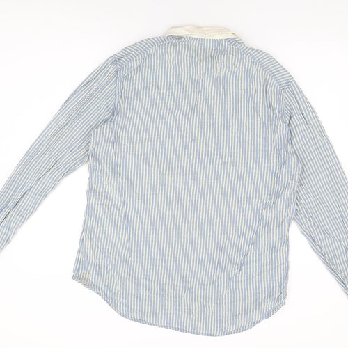 Label Lab Mens Blue Striped Cotton Button-Up Size XL Collared Button