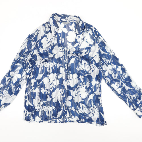 Per Una Womens Blue Floral Polyester Basic Button-Up Size 16 Collared