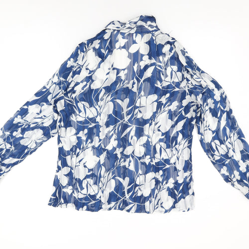 Per Una Womens Blue Floral Polyester Basic Button-Up Size 16 Collared