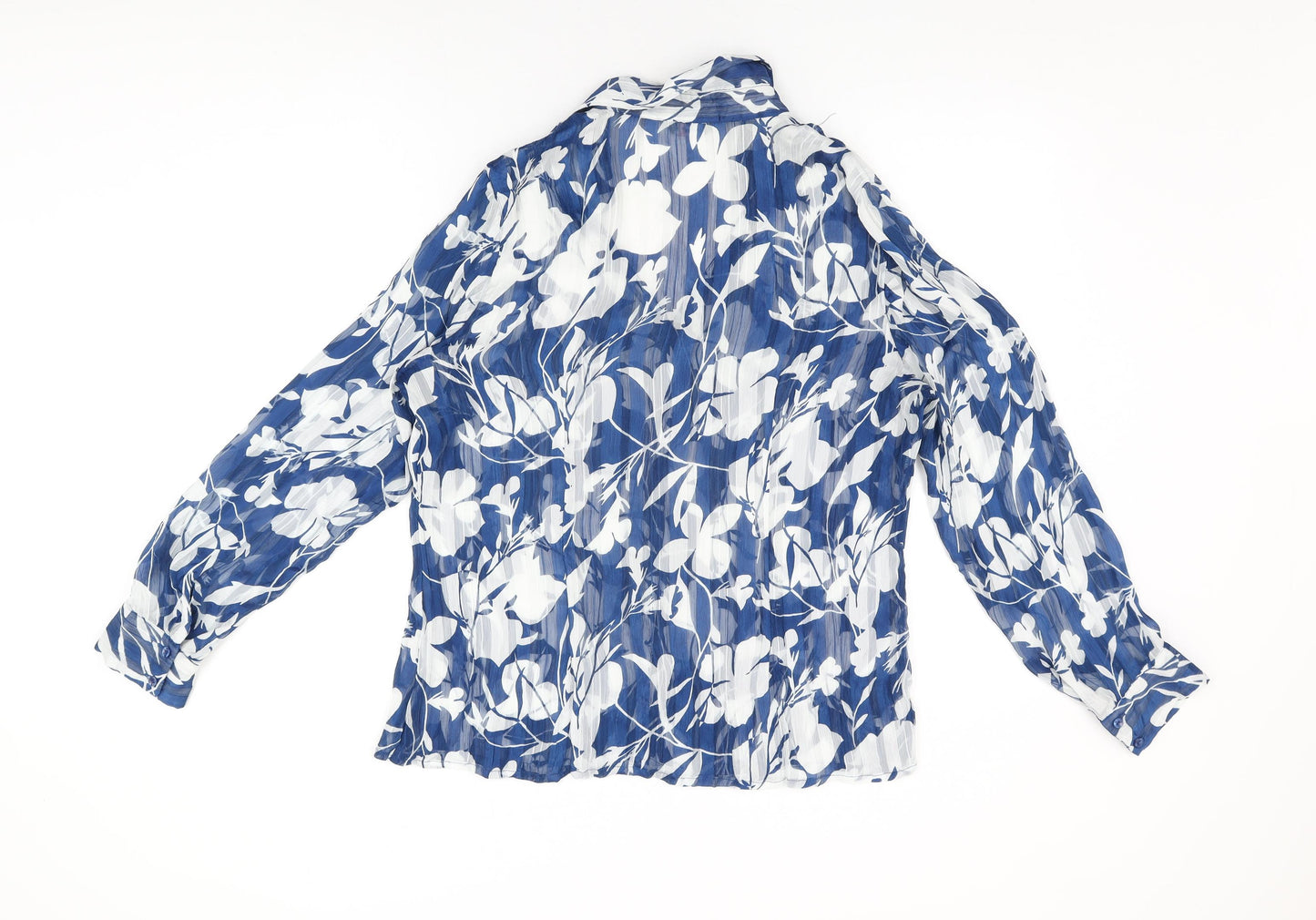 Per Una Womens Blue Floral Polyester Basic Button-Up Size 16 Collared