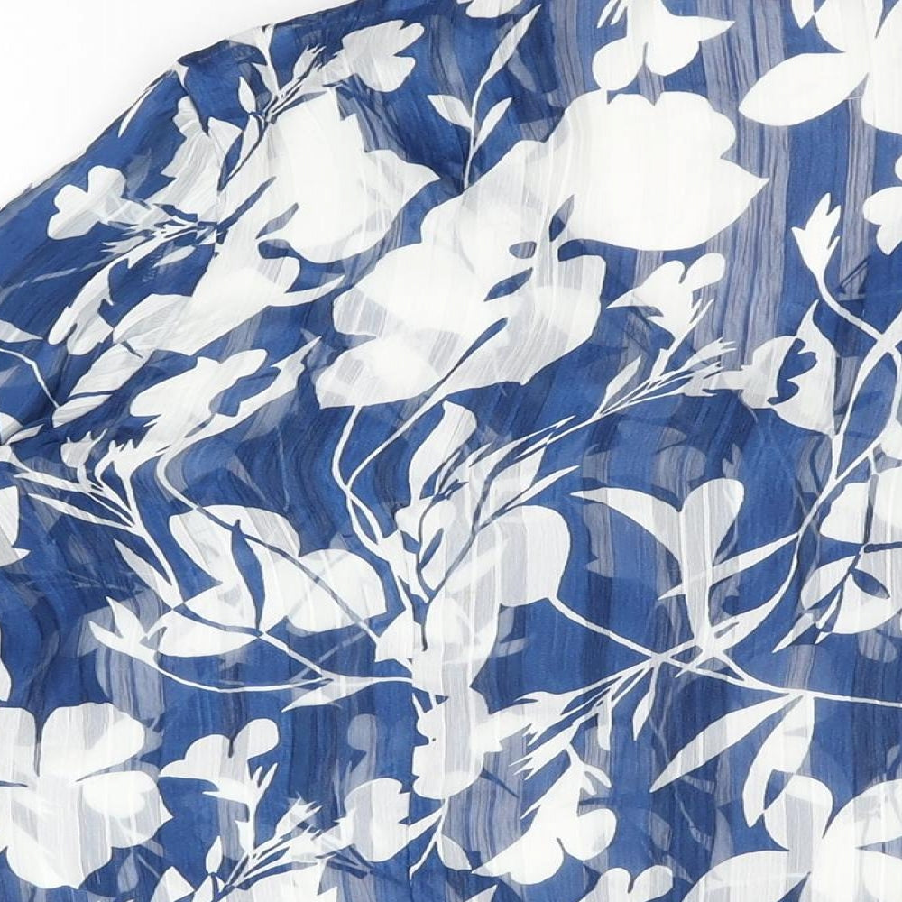 Per Una Womens Blue Floral Polyester Basic Button-Up Size 16 Collared