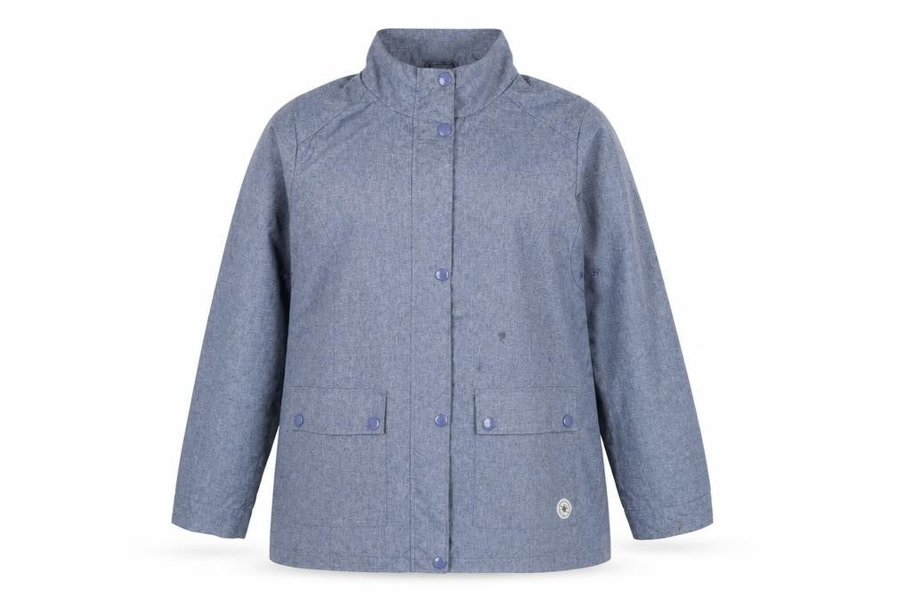 Front view of Maine New England women’s blue jacket coat, size UK 16, zip