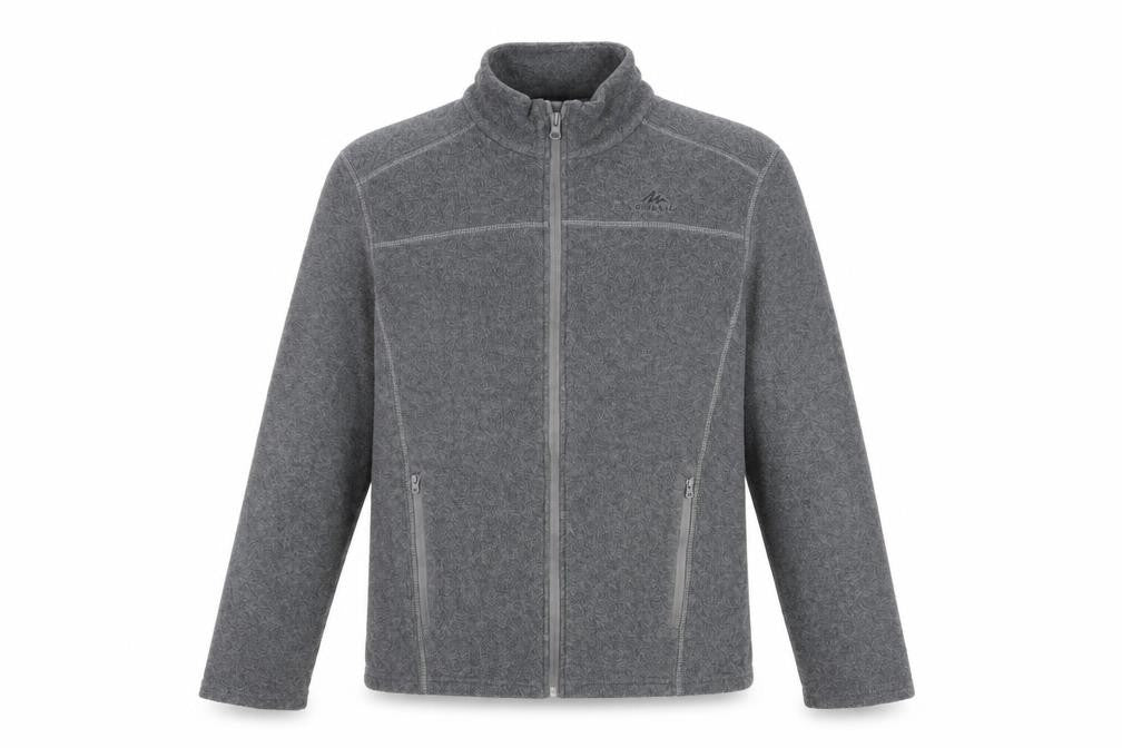Front view of Decathlon women’s grey polyester full zip sweatshirt, size M, zip