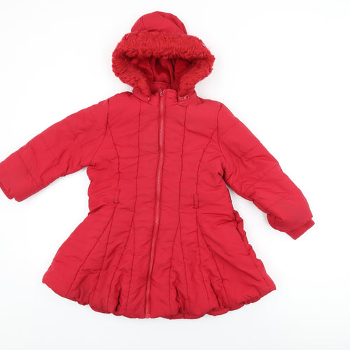 Monsoon Girls Red Puffer Jacket Coat Size 5-6 Years Zip