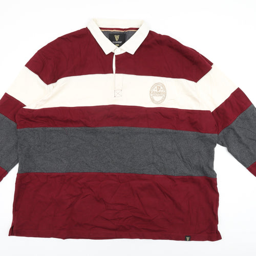 Guinness Mens Red Striped Cotton Polo Size 4XL Collared Button