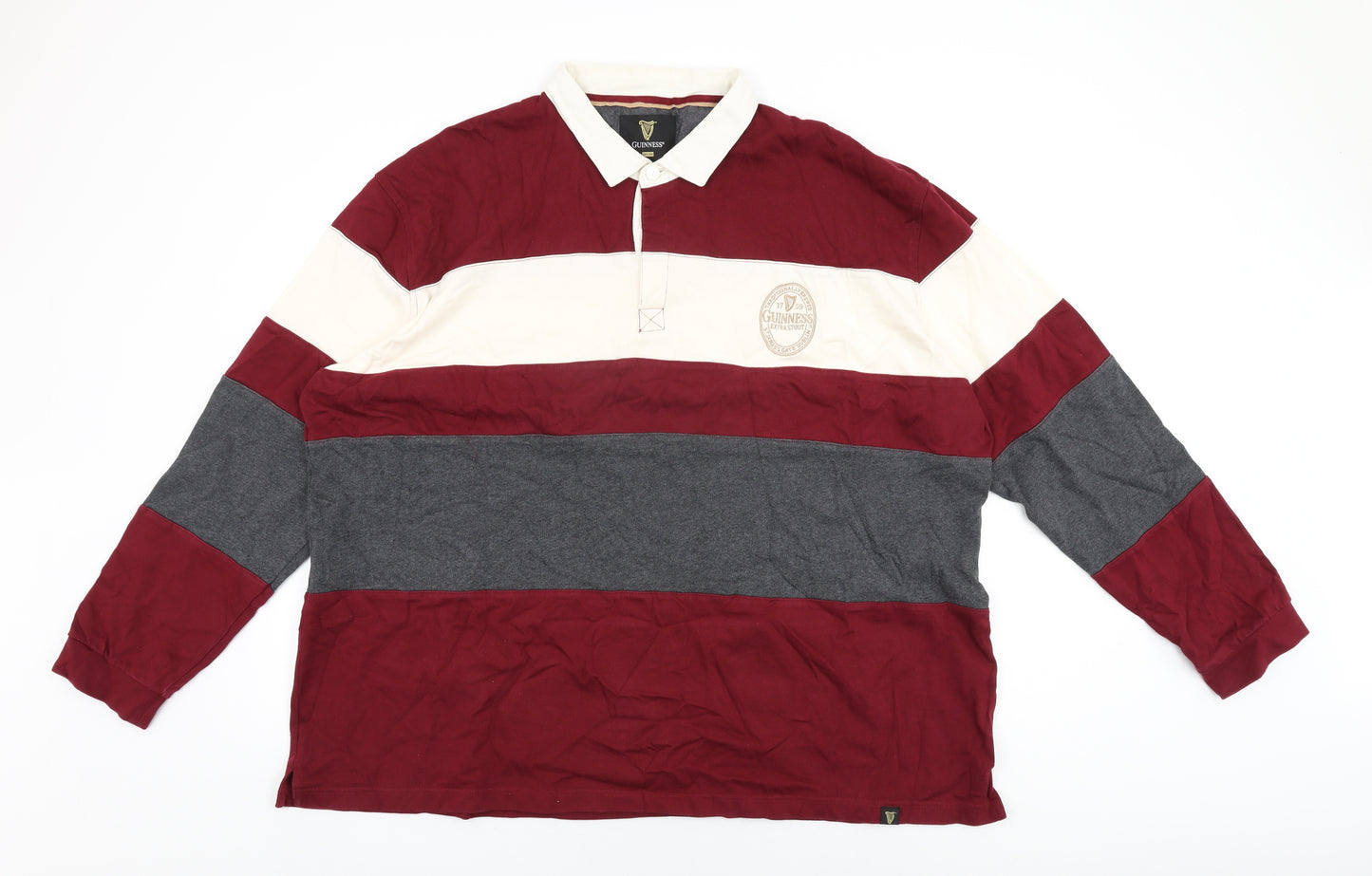 Guinness Mens Red Striped Cotton Polo Size 4XL Collared Button