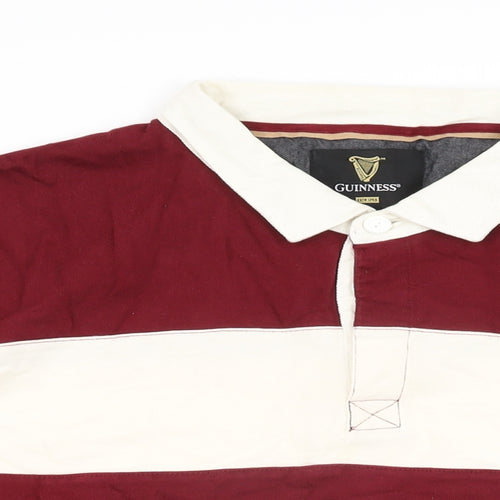 Guinness Mens Red Striped Cotton Polo Size 4XL Collared Button